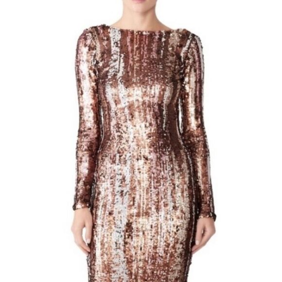 Dress the Population Emery Matte Bronze Multi Sequin Dress Size S NWOT - Picture 3 of 14